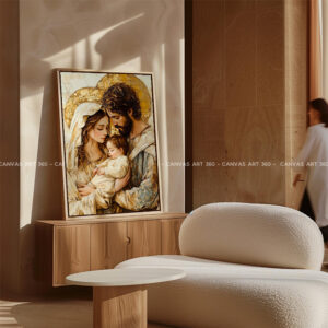 Tranh Thánh Gia Với Vòng Tròn Cân Bằng Vàng Trắng