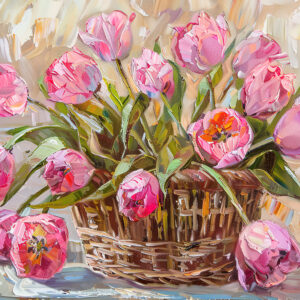 Alternative view of Tranh Canvas Hoa Tulip Hồng - Phong Cách Sơn Dầu Impasto Cao Cấp