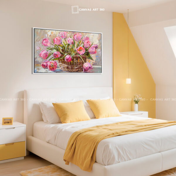 Tranh Canvas Hoa Tulip Hồng - Phong Cách Sơn Dầu Impasto Cao Cấp