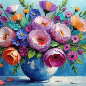 Alternative view of Tranh Canvas Bình Hoa Đa Sắc - Phong Cách Sơn Dầu Đắp Nổi Hiện Đại