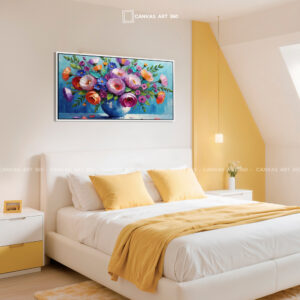 Tranh Canvas Bình Hoa Đa Sắc - Phong Cách Sơn Dầu Đắp Nổi Hiện Đại