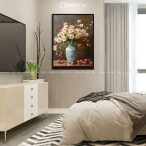 Tranh Canvas Bình Hoa Cúc Trắng Cổ Điển - Sang Trọng & Tinh Tế