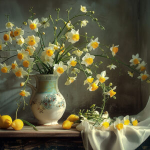 Alternative view of Tranh Canvas Tĩnh Vật Hoa Thủy Tiên & Chanh – Vẻ Đẹp Vintage